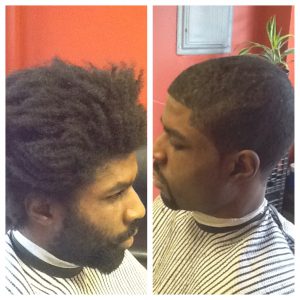 Before and after of a mens haircut